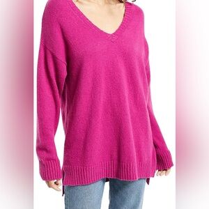 Z Supply Women's V-Neck Sweater in Vibrant Pink